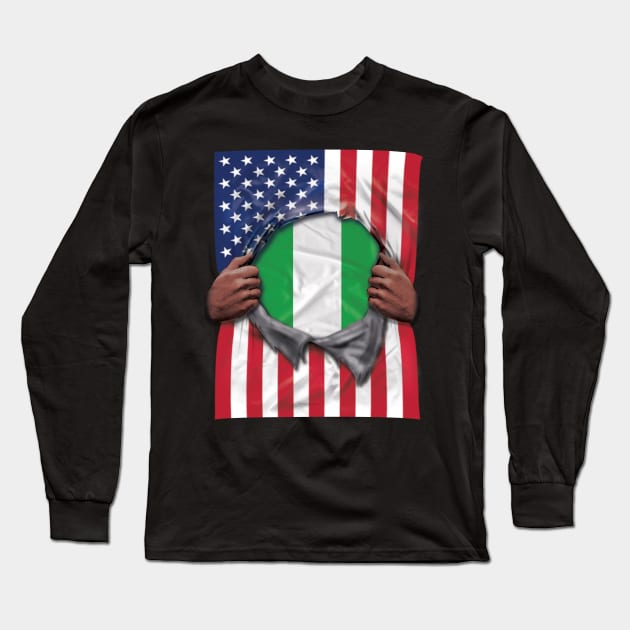 Nigeria Flag American Flag Ripped - Gift for Nigerian From Nigeria Long Sleeve T-Shirt by Country Flags